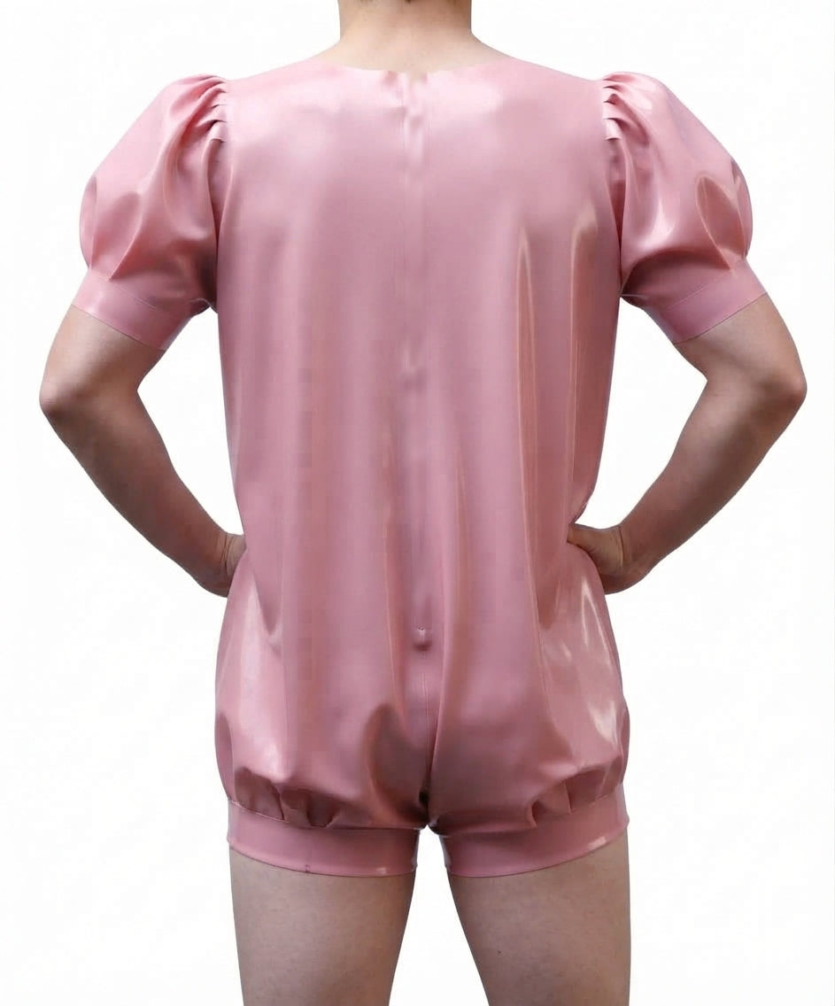 Chlorinated Loose-Fit Puffed-Sleeve Latex Playsuit