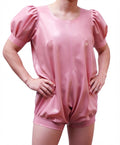 Chlorinated Loose-Fit Puffed-Sleeve Latex Playsuit