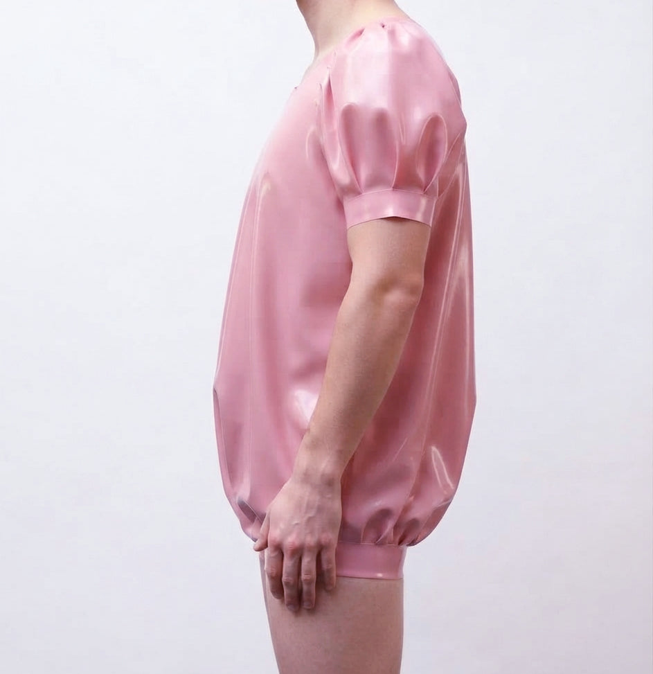 Chlorinated Loose-Fit Puffed-Sleeve Latex Playsuit